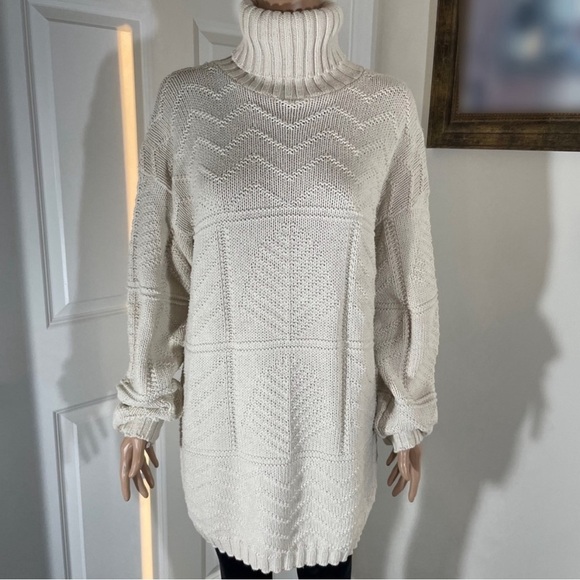 Eddie Bauer White Knitted Sweater Dress With Turtleneck - Picture 1 of 8